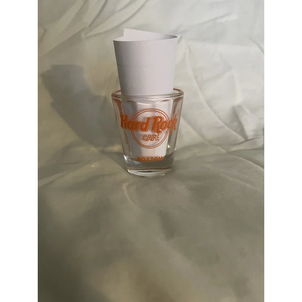 Hard Rock Cafe Boston Halloween Shot Glass Exorcise Your Spirits orange letters